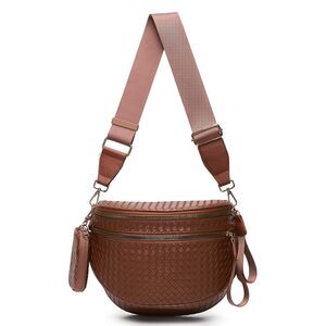 Woven Bum Bags for Women Vegan Leather Crossbody Bag with Coin Purse, Trendy